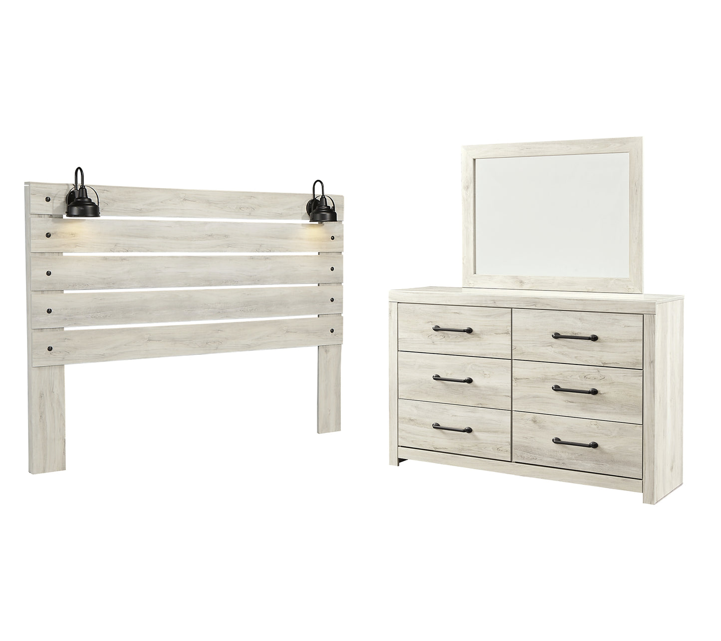 Cambeck Panel Headboard With Mirrored Dresser