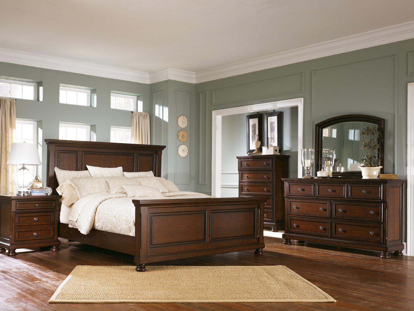 Porter Panel Bed With Mirrored Dresser, Chest And Nightstand
