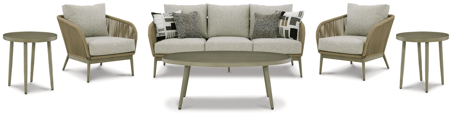 Swiss Valley Outdoor Sofa and 2 Lounge Chairs with Coffee Table and 2 End Tables
