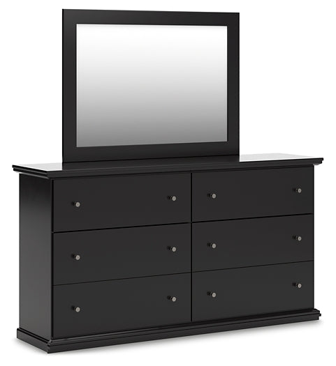 Queen Panel Bed with Mirrored Dresser and Nightstand