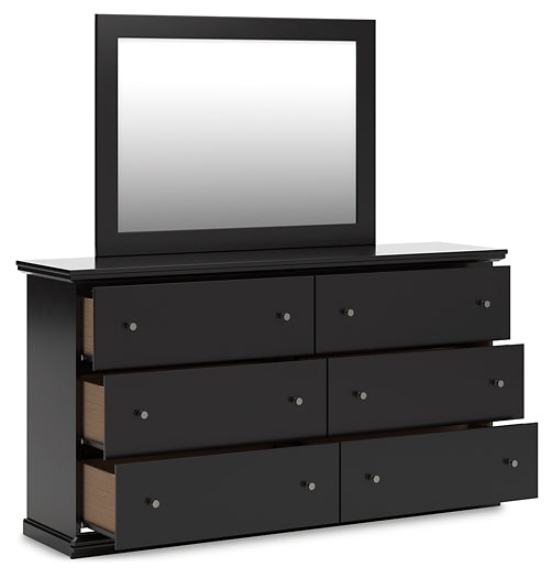 Queen Panel Bed with Mirrored Dresser and Nightstand