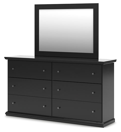 Queen Panel Bed with Mirrored Dresser and Nightstand