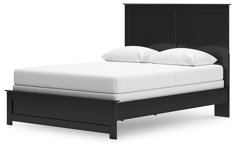 Queen Panel Bed with Mirrored Dresser and Nightstand