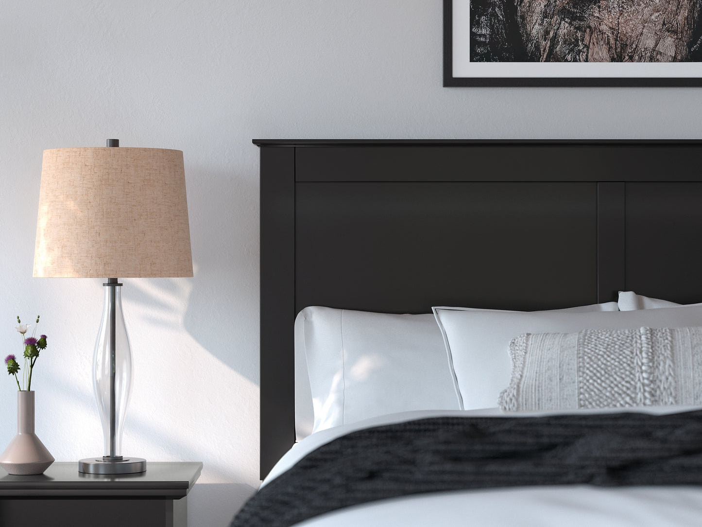 Queen Panel Bed with Mirrored Dresser and Nightstand