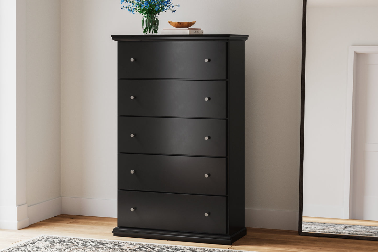 Full Panel Bed with Mirrored Dresser, Chest and Nightstand