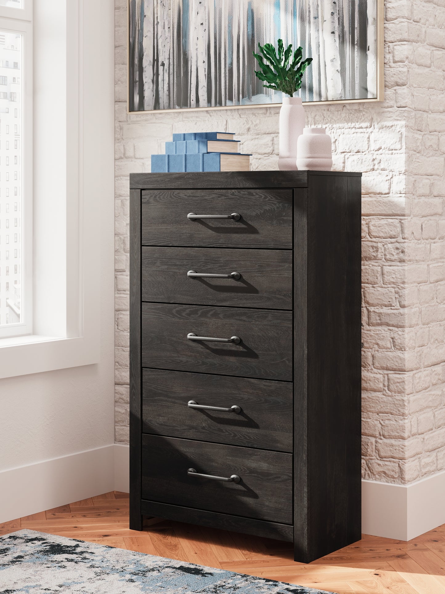 Hollivern Twin Panel Bed with Mirrored Dresser, Chest and Nightstand