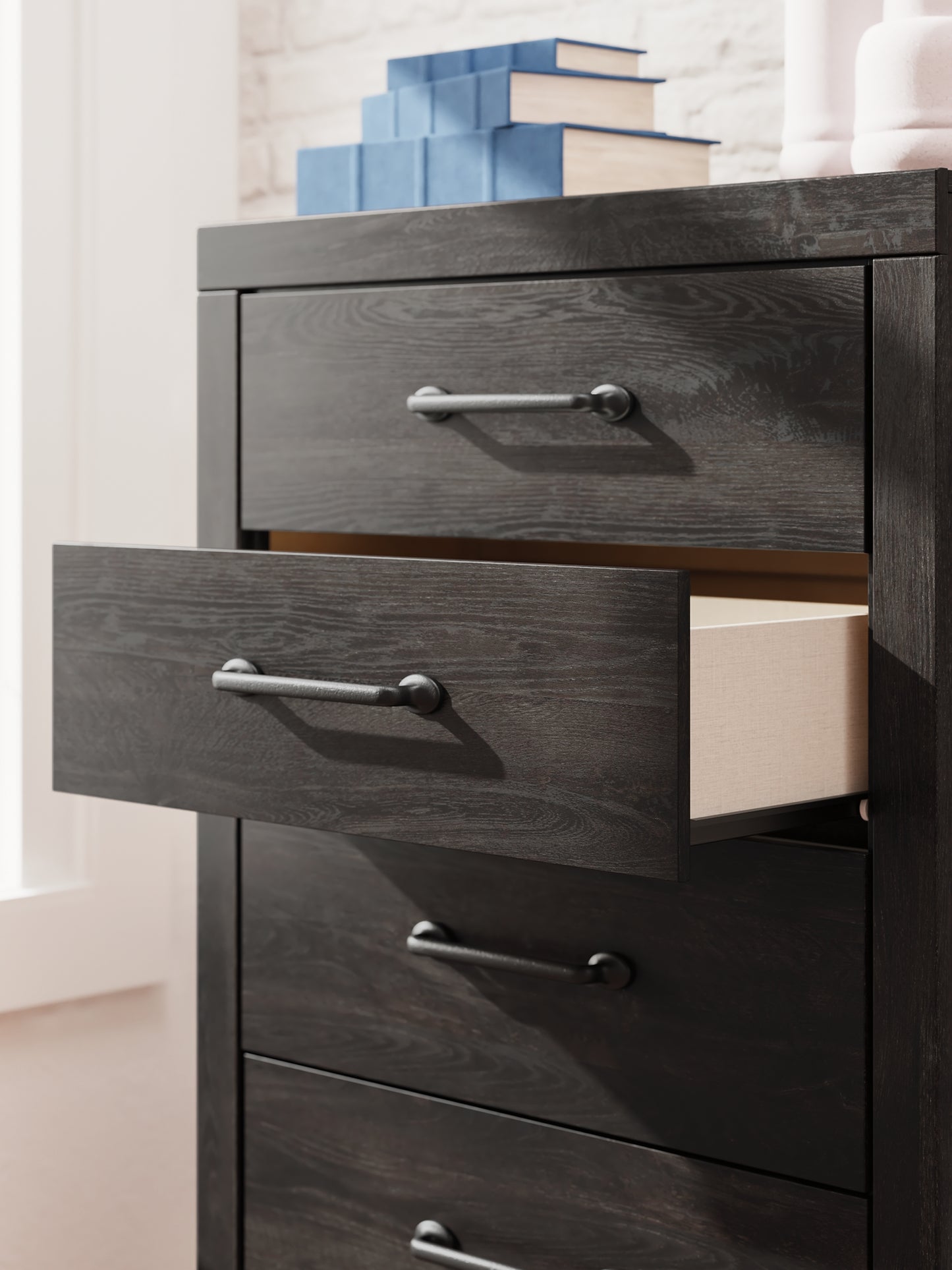 Hollivern Full Panel Bed with Storage with Mirrored Dresser and Chest