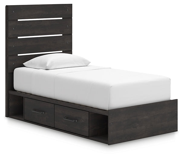 Hollivern Twin Panel Bed with Storage with Mirrored Dresser and Chest