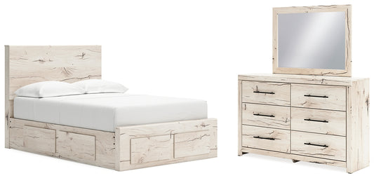 Full Panel Storage Bed with Mirrored Dresser