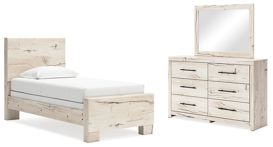 Twin Panel Bed with Mirrored Dresser