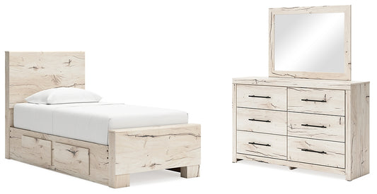 Twin Panel Bed with Mirrored Dresser