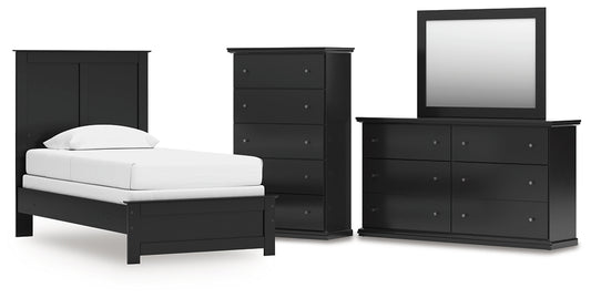 Twin Panel Bed with Mirrored Dresser and Chest