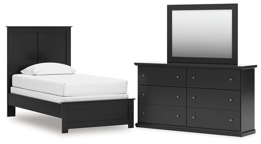 Twin Panel Bed with Mirrored Dresser