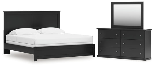 King Panel Bed with Mirrored Dresser
