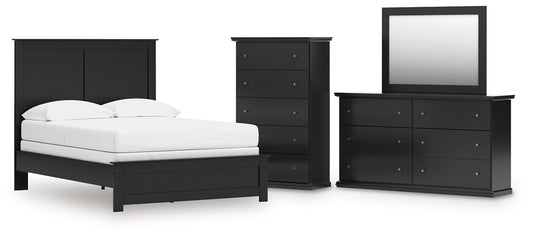 Full Panel Bed with Mirrored Dresser and Chest