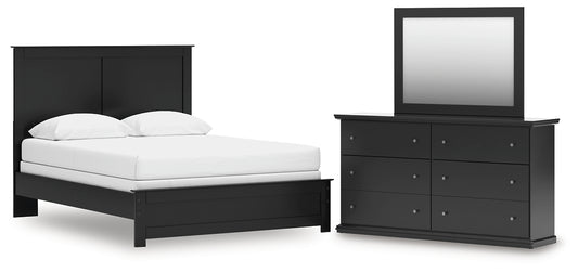 Queen Panel Bed with Mirrored Dresser