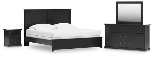 King Panel Bed with Mirrored Dresser and Nightstand