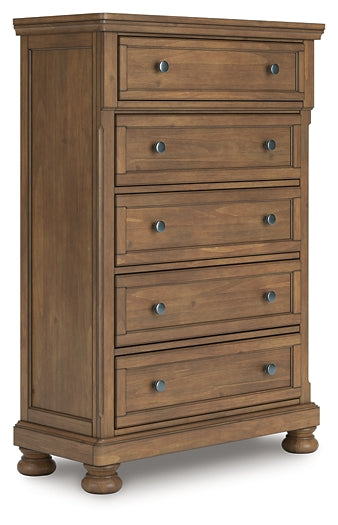 Feddinger King Panel Bed with Mirrored Dresser, Chest and Nightstand