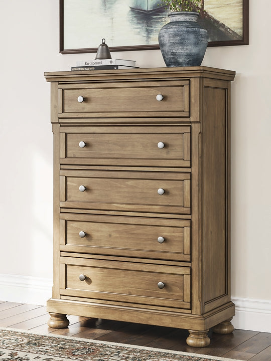 Feddinger King Panel Bed with Mirrored Dresser, Chest and Nightstand