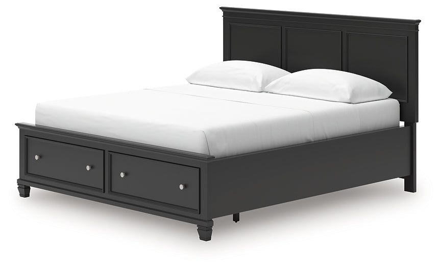 Lanolee California King Panel Storage Bed, Dresser, Mirror and Nightstand