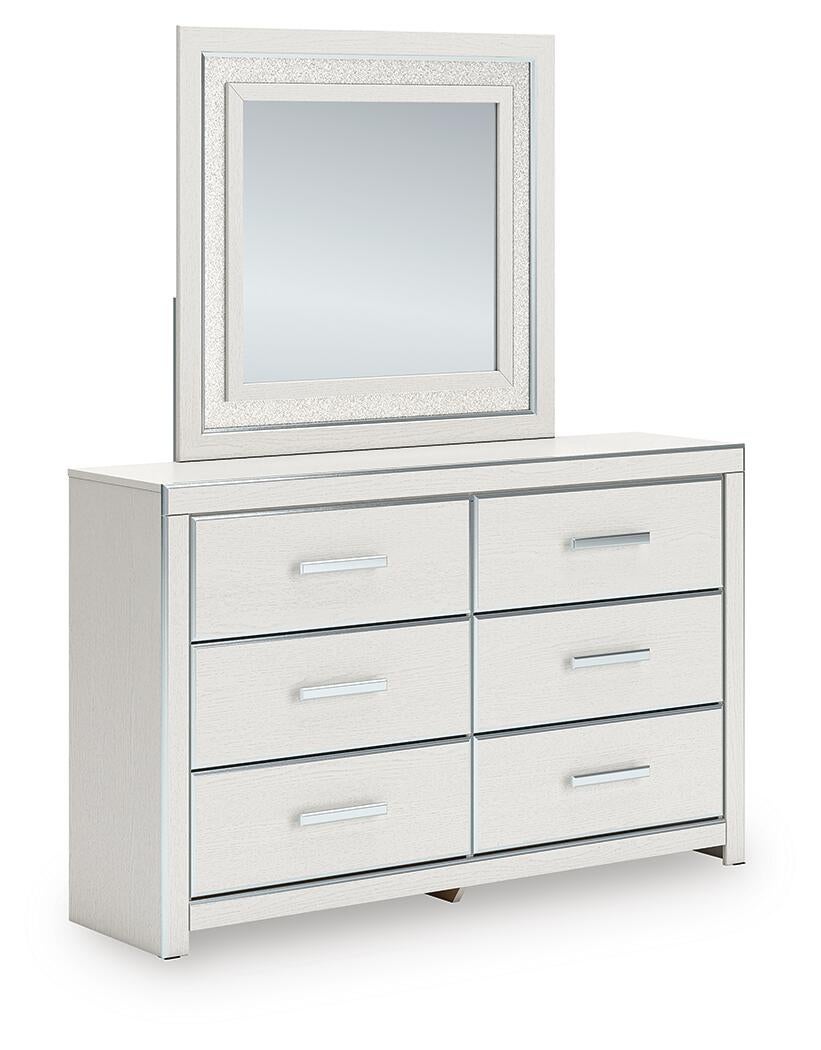 Zuraleus King Upholstered Panel Platform Bed, Dresser and Mirror