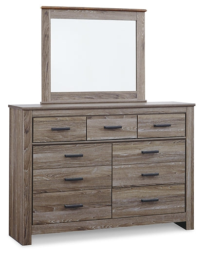 Zelen Queen/Full Panel Headboard with Mirrored Dresser