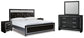 Kaydell King Upholstered Panel Platform Bed with Mirrored Dresser and 2 Nightstands